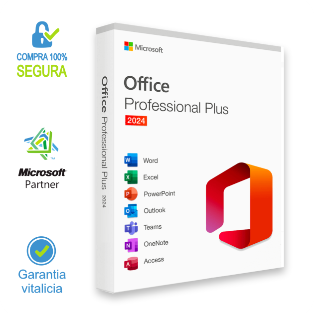 Microsoft Office 2024 Professional Plus para 1 PC con licencia original, incluye Word, Excel, PowerPoint y Outlook.