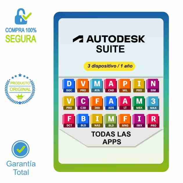 Suscripción oficial Autodesk Suite 2026 para 3 dispositivos.