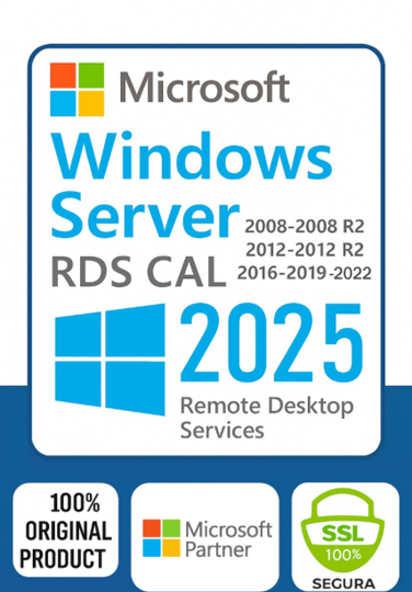 Licencia CAL RDS Windows Server Contrato VL Pack de 5 CALs – acceso remoto multiusuario, permanente, reinstalable y transferible.